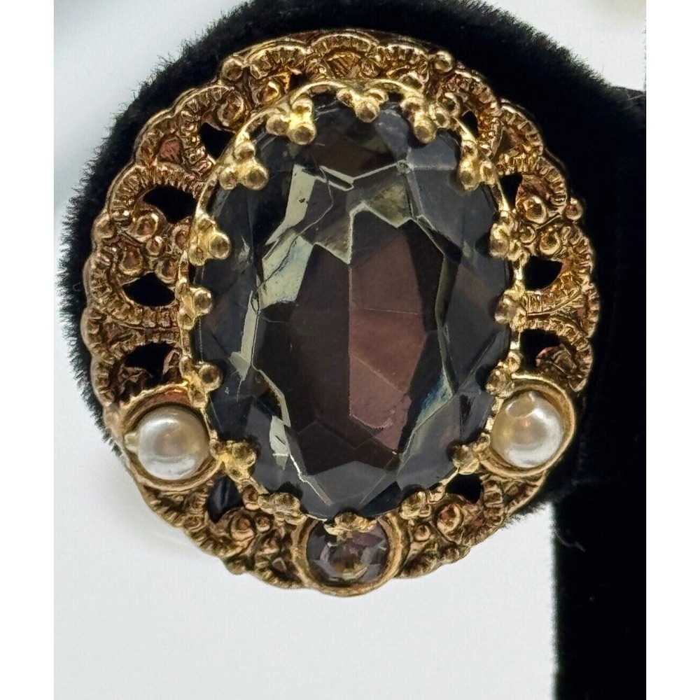 Vintage West Germany Rhinestone Faux Pearl Clip On Earrings‎